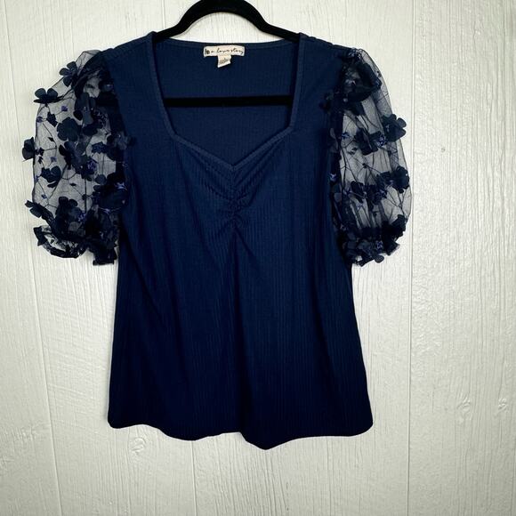 A Love Story Puff Mesh Half Sleeve Blouse Top Shirt Y2K Size Large Blue Fairy - Picture 7 of 7